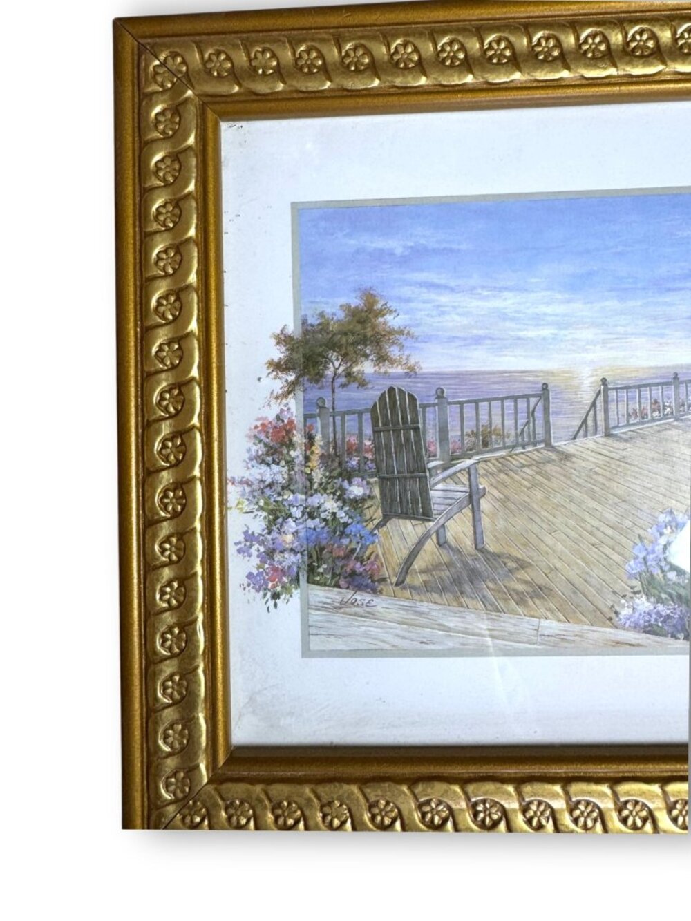 Pair of Vintage Framed Art Prints Coastal Mediterranean Deck and Balcony Scenes - Picture 3 of 11